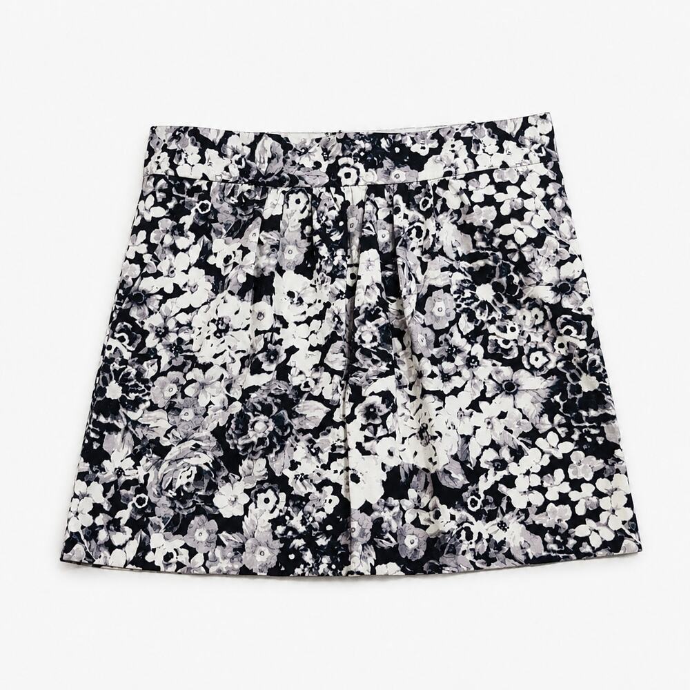 Gap Black White Floral Mini Skirt 6 Tailored Cotton‎ Preppy Coquette